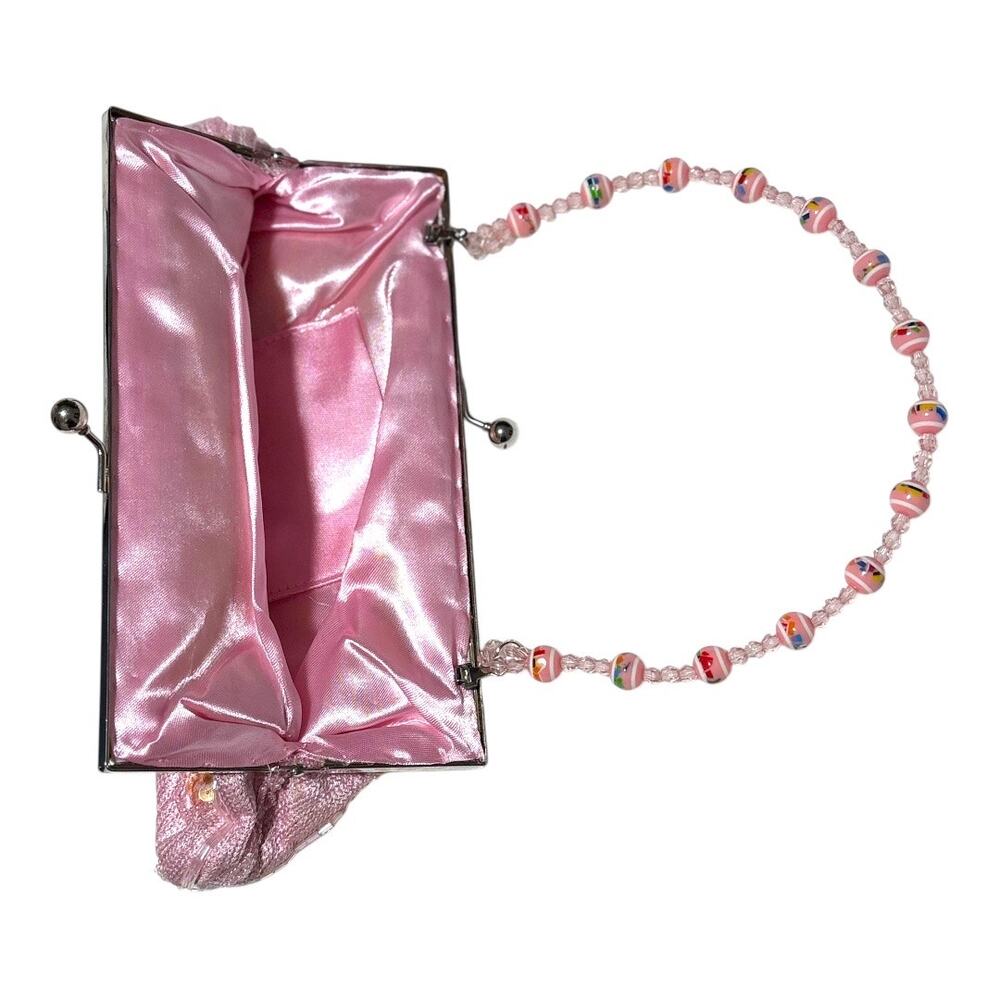 Small Light Pink Sequin Purse w/ Beaded Curved Strap - Multicolor Shimmer - Picture 5 of 7